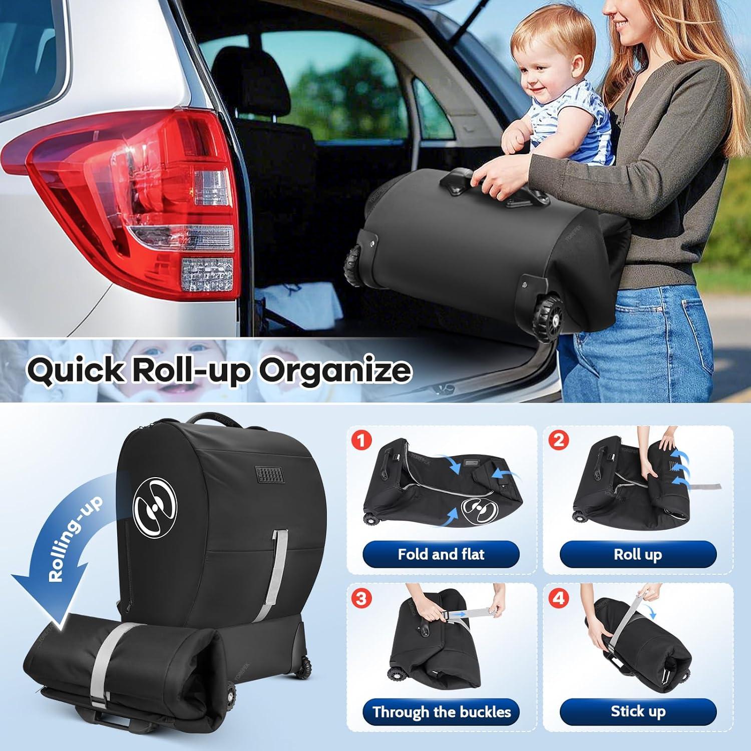 imageYOREPEK Infant Car Seat Travel Bag Backpack with Wheels Fits for Doona Car Seat Stroller Padded Carseat Bags for Air Travel with Shoulder Strap Car Seat Storage Bag for Airplane with Side Pocket