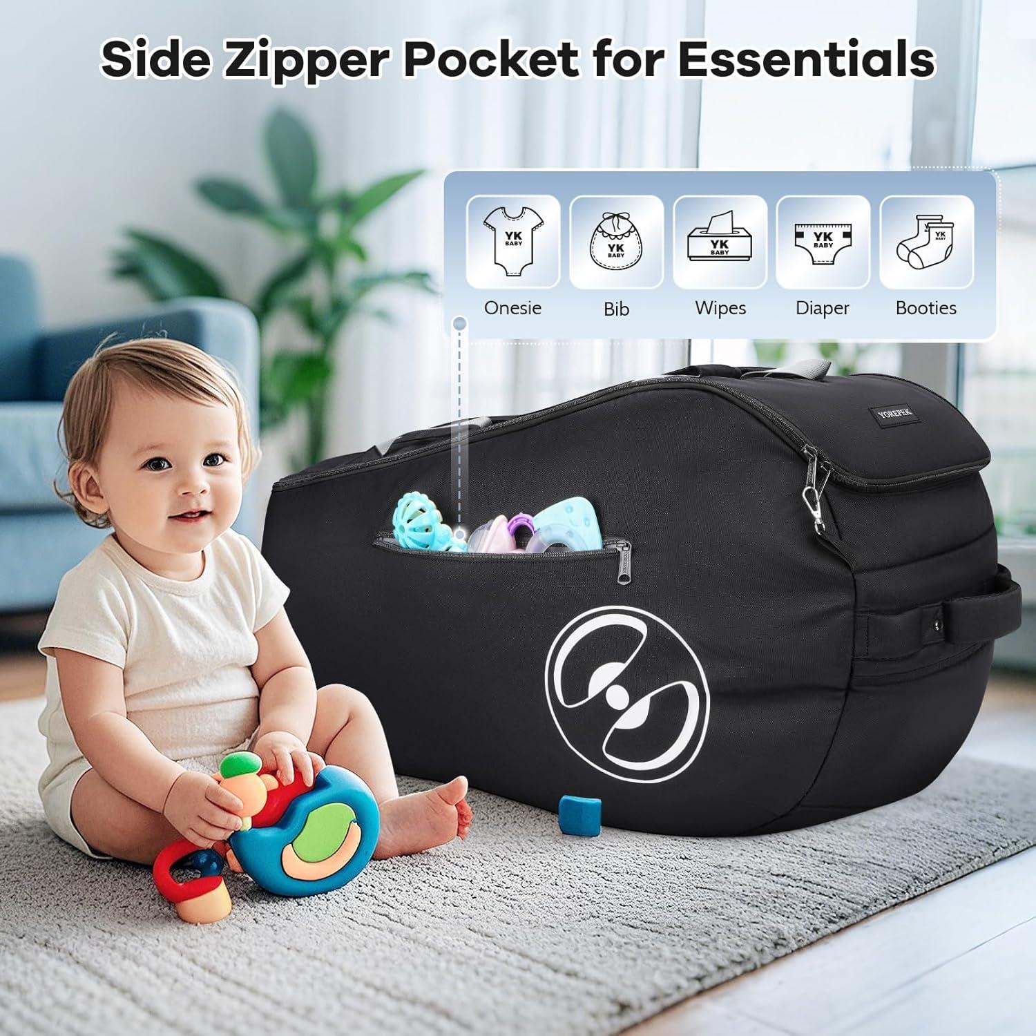 imageYOREPEK Infant Car Seat Travel Bag Backpack with Wheels Fits for Doona Car Seat Stroller Padded Carseat Bags for Air Travel with Shoulder Strap Car Seat Storage Bag for Airplane with Side Pocket