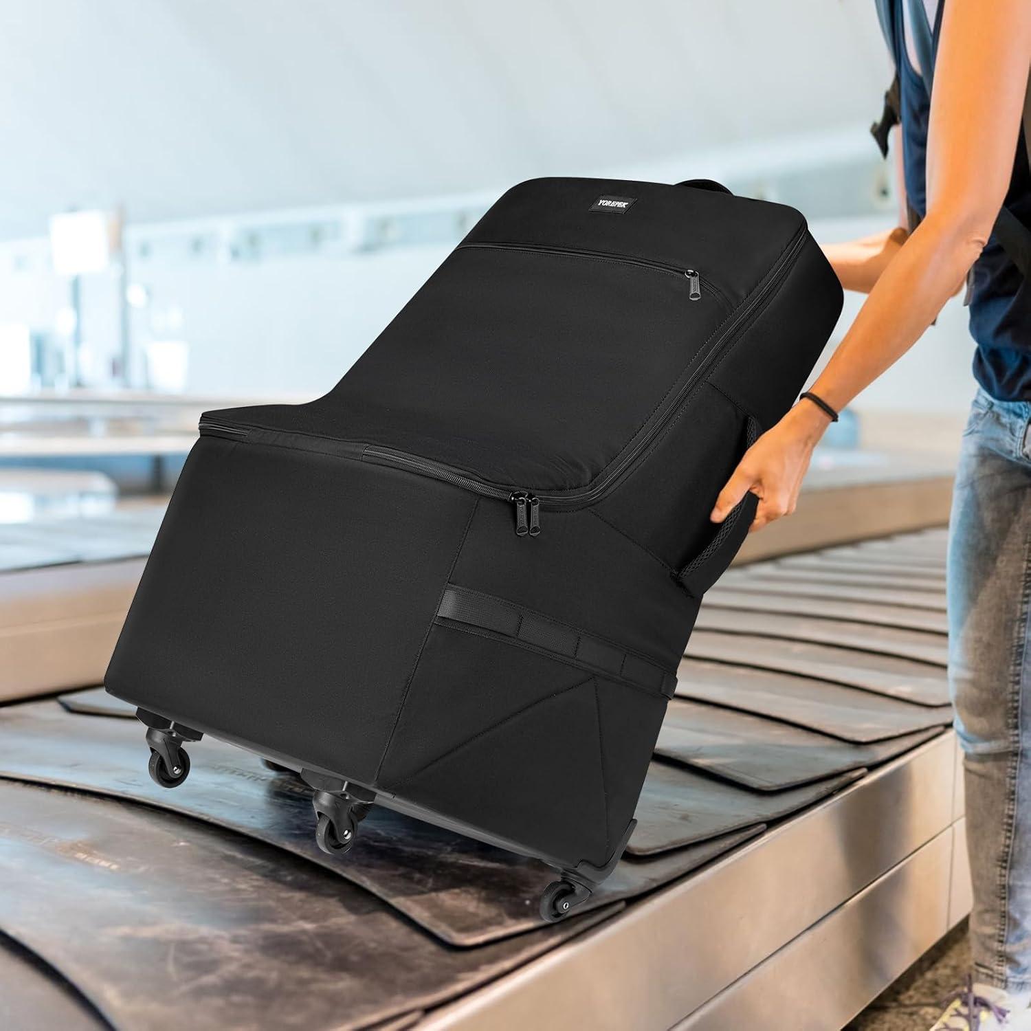imageYOREPEK Padded Car Seat Travel Bag for Airplane with WheelsHeavy Duty Carseat Bags for Air TravelRolling Airport Gate Check BagTravel Car Seat Backpack with Extra Storage for Baby Travel Essentails