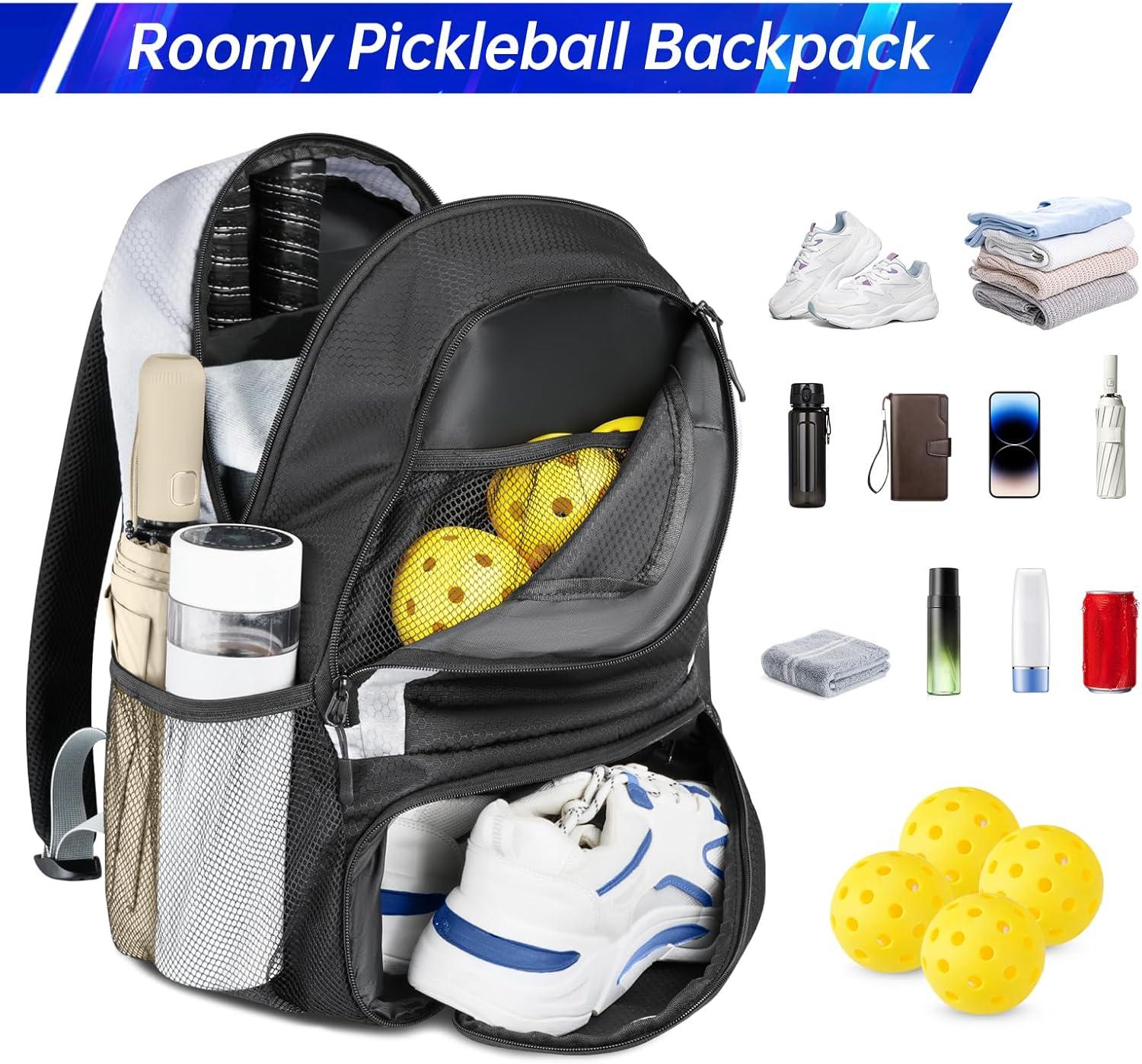 imageYOREPEK Pickleball Bag Backpack with Shoe Compartment Fence Hook for Men Women Large Capacity Pickleball Paddle Bags Hold Paddles Clothes Shoes and Accessories