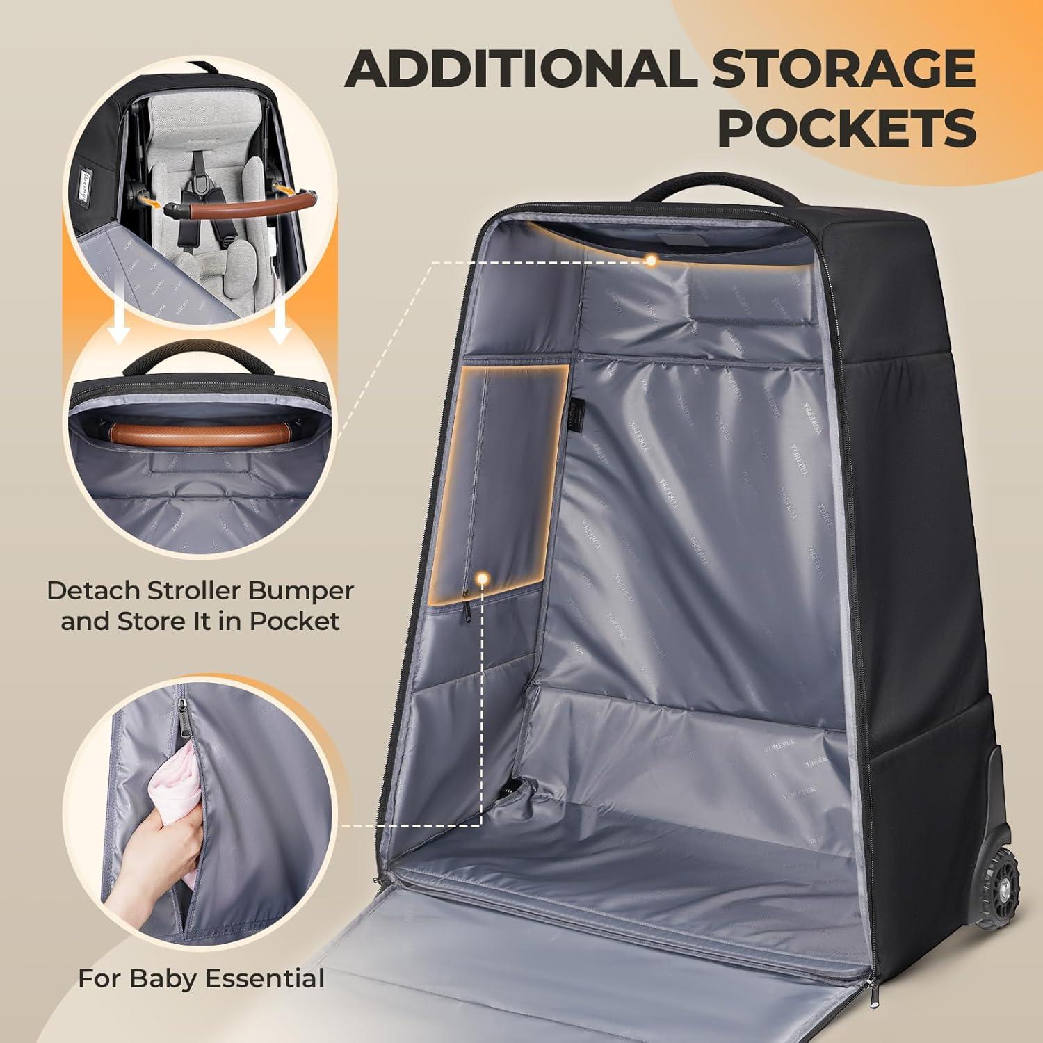 imageYOREPEK Stroller Bag Compatible with UPPAbaby Vista V2V3 and Cruz V2 No Wheel Removal Needed Padded Stroller Travel Bag with Wheels Foldable Stroller Cover with Storage Pocket All BlackBlack