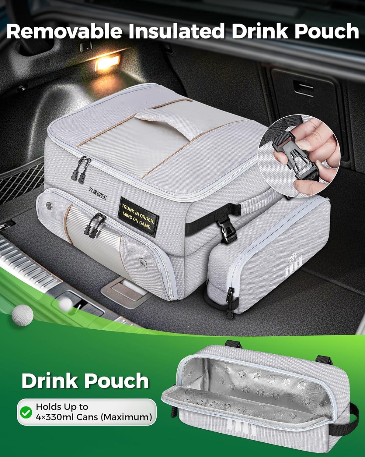 imageYOREPEK Upgraded Golf Trunk Organizer Christmas Gifts for Golfers with Removable Insulated PouchampDustProof Protective Layer MultiCompartment fits 2 Pairs of Shoes Golf AccessoriesGray