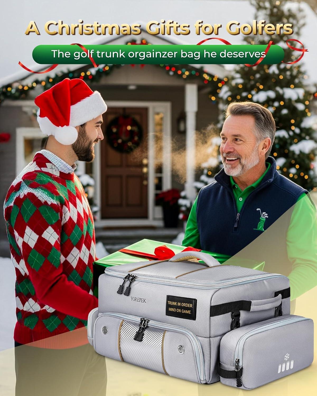 imageYOREPEK Upgraded Golf Trunk Organizer Christmas Gifts for Golfers with Removable Insulated PouchampDustProof Protective Layer MultiCompartment fits 2 Pairs of Shoes Golf AccessoriesGray
