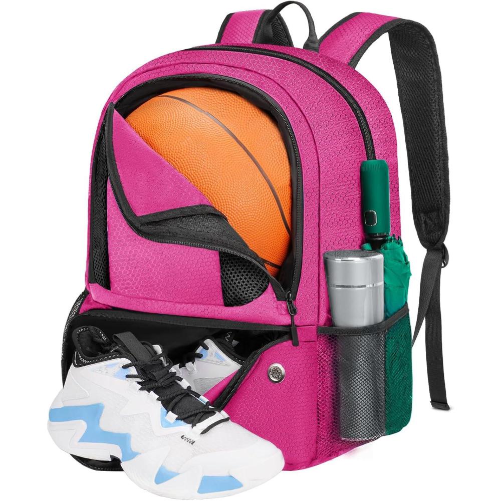 imageYOREPEK Basketball Backpack Lightweight Basketball Bag with Ball Holder amp Shoes Compartment Sports Backpack Training Equipment Fit Soccer Volleyball FootballPink
