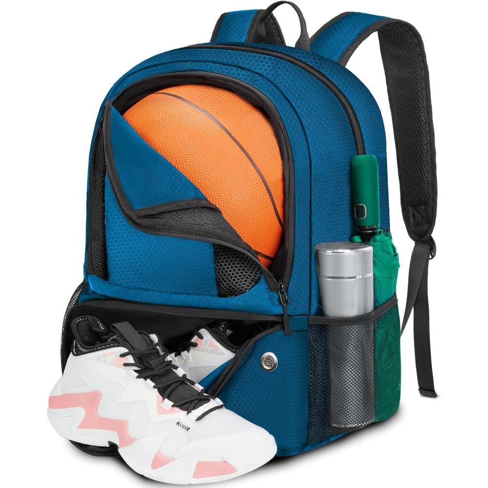 imageYOREPEK Basketball Backpack Lightweight Basketball Bag with Ball Holder amp Shoes Compartment Sports Backpack Training Equipment Fit Soccer Volleyball FootballBlue