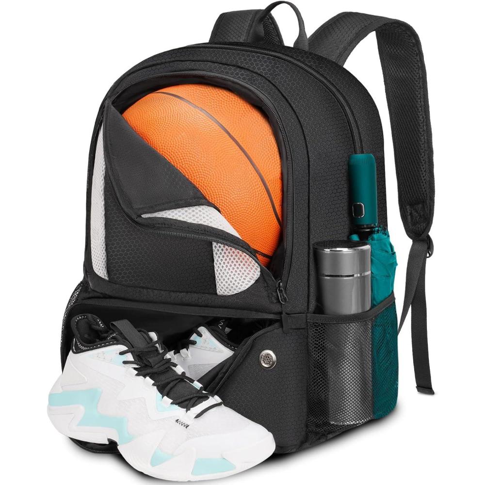imageYOREPEK Basketball Backpack Lightweight Basketball Bag with Ball Holder amp Shoes Compartment Sports Backpack Training Equipment Fit Soccer Volleyball FootballBlack