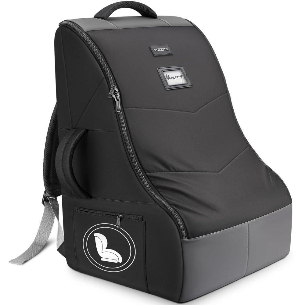 imageYOREPEK Padded Car Seat Travel Bag for Airplane Travel Compatible with Chicco Britax Nuna Rava Sturdy Car Seat Backpack for Airport with WearResistant Bottom Large Carseat Cover for Baby TravelBlack