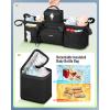 YOREPEK Heavy Duty Double Stroller Organizer for Bob Duallie, Baby Jogger City Mini GT2 and Jeep,Stroller Caddy with Detachable Cooler Bag and Handbag,Stroller Storage Attachment for Baby Accessories(Black All)