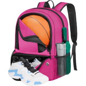 YOREPEK Basketball Backpack, Lightweight Basketball Bag with Ball Holder & Shoes Compartment, Sports Backpack Training Equipment Fit Soccer Volleyball Football(Pink)