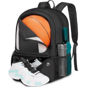YOREPEK Basketball Backpack, Lightweight Basketball Bag with Ball Holder & Shoes Compartment, Sports Backpack Training Equipment Fit Soccer Volleyball Football(Black)