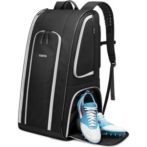 YOREPEK Football Bag for Equipment, Large Football backpack, Gear Bag for Shoulder Pads & Shoes Compartment, Insulated Pocket, Wet Dry Pocket, Fit baseball,basketball,soccer,black(Black)
