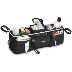 YOREPEK Heavy Duty Double Stroller Organizer for Bob Duallie, Baby Jogger City Mini GT2 and Jeep,Stroller Caddy with Detachable Cooler Bag and Handbag,Stroller Storage Attachment for Baby Accessories(Black)