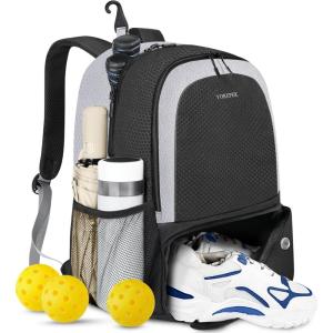 YOREPEK Pickleball Bag Backpack with Shoe Compartment, Fence Hook for Men Women, Large Capacity Pickleball Paddle Bags Hold Paddles, Clothes Shoes and Accessories