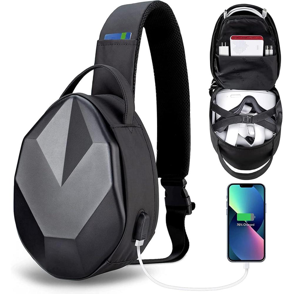 imageYOREPEK Carrying Case Compatible with Oculus Meta Quest 33S2Vision Pro Hard Travel Bag fit for Meta Quest Pro Gaming Headset and Controllers Lightweight Case with USB Charging Port