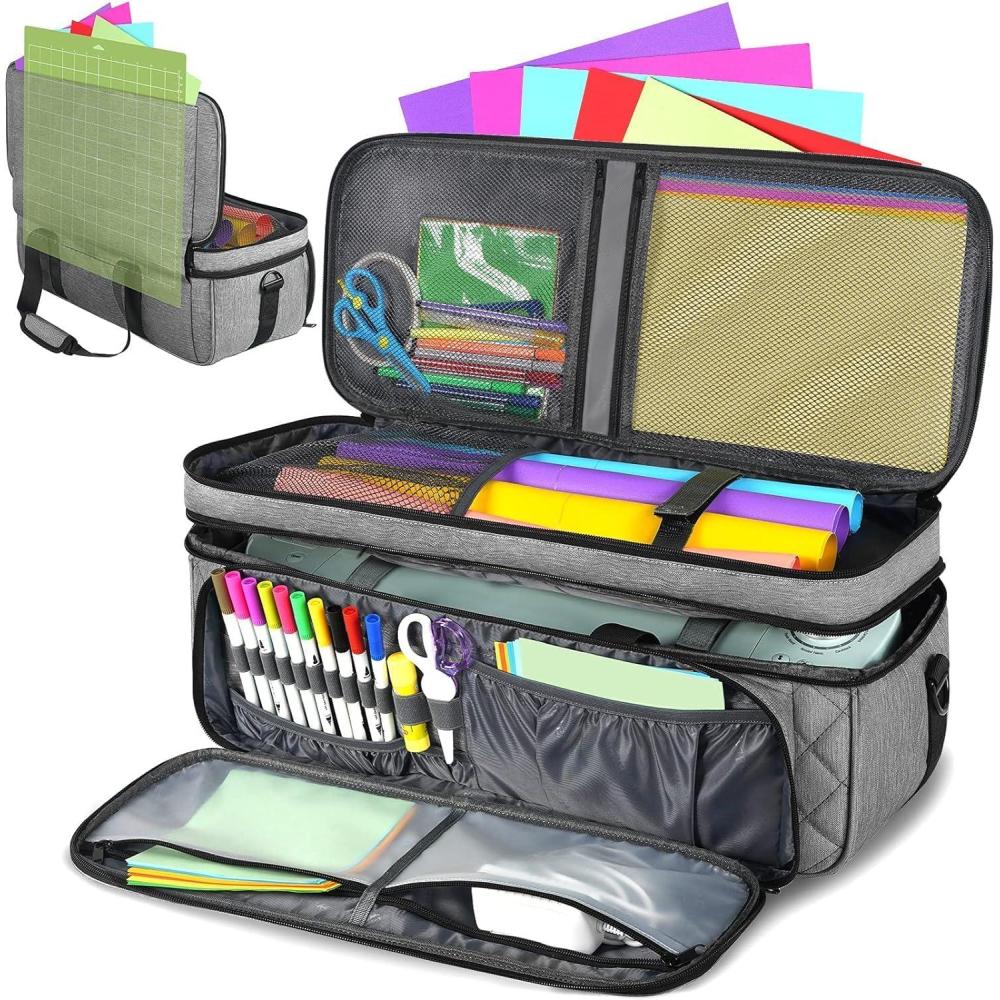 imageYOREPEK Carrying Case for Cricut Maker 4 Maker 3 Explore 4 Explore 3 Air 2 Die Cut Machine Dust Cover Large Travel Bag with Cutting Mat Storage Tote Bag for Tools Accessories FloralGrey