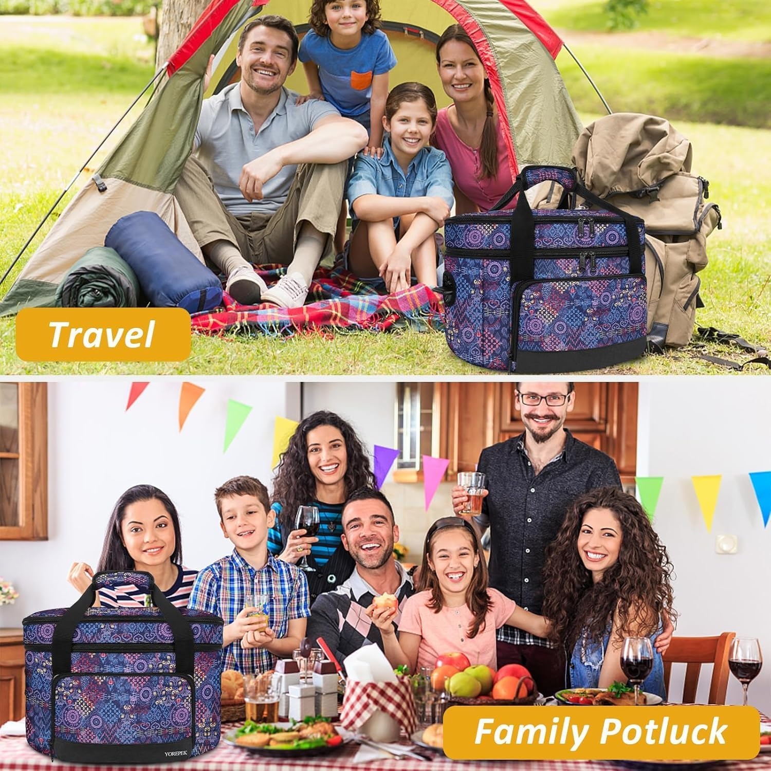 imageYOREPEK 2 Layer Slow Cooker Carrier Compatible with 6 7 8 Quart CrockPot Insulated Large Slow Cooker Travel Bag with Bottom Pad Lid Fasten Straps for Family Gathering Potluck Gifts for WomenColorful