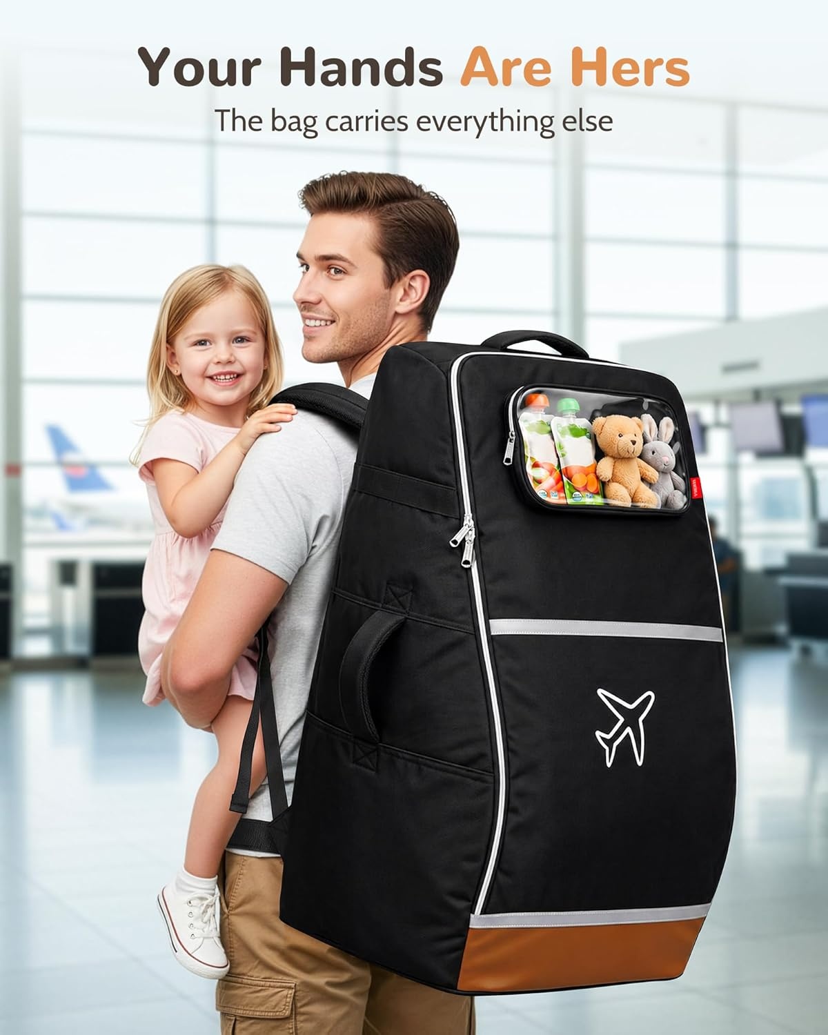 imageYOREPEK Car Seat Travel Bag for 360 Rotating Convertible Seats Padded Gate Check Carseat Backpack for Airplane with Tracker Pocket for AirTag Large Capacity with SeeThrough Pocket Black