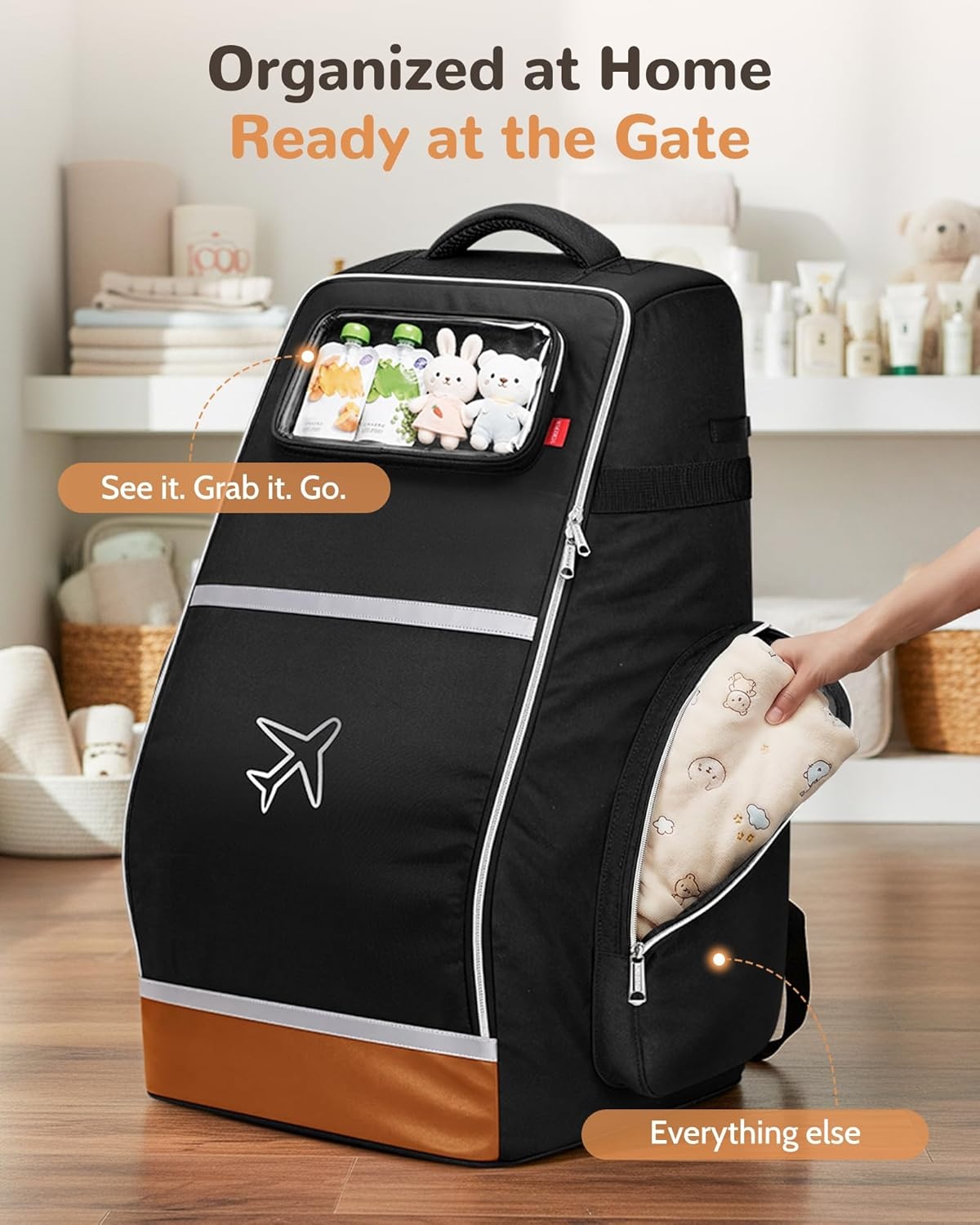 imageYOREPEK Car Seat Travel Bag for 360 Rotating Convertible Seats Padded Gate Check Carseat Backpack for Airplane with Tracker Pocket for AirTag Large Capacity with SeeThrough Pocket Black