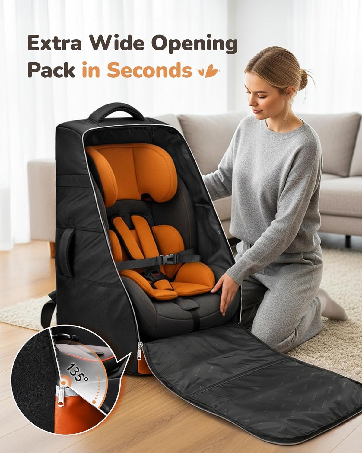 imageYOREPEK Car Seat Travel Bag for 360 Rotating Convertible Seats Padded Gate Check Carseat Backpack for Airplane with Tracker Pocket for AirTag Large Capacity with SeeThrough Pocket Black