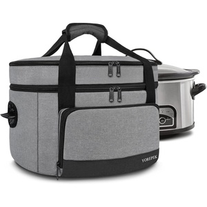 YOREPEK 2 Layer Slow Cooker Carrier, Compatible with 6, 7, 8 Quart Crock-Pot, Insulated Large Slow Cooker Travel Bag with Bottom Pad Lid Fasten Straps, for Family Gathering Potluck, Gifts for Women(Gray)