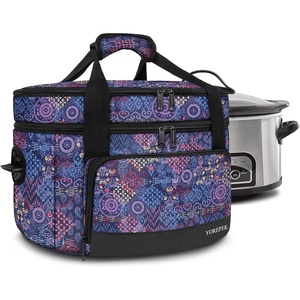 YOREPEK 2 Layer Slow Cooker Carrier, Compatible with 6, 7, 8 Quart Crock-Pot, Insulated Large Slow Cooker Travel Bag with Bottom Pad Lid Fasten Straps, for Family Gathering Potluck, Gifts for Women(Colorful)