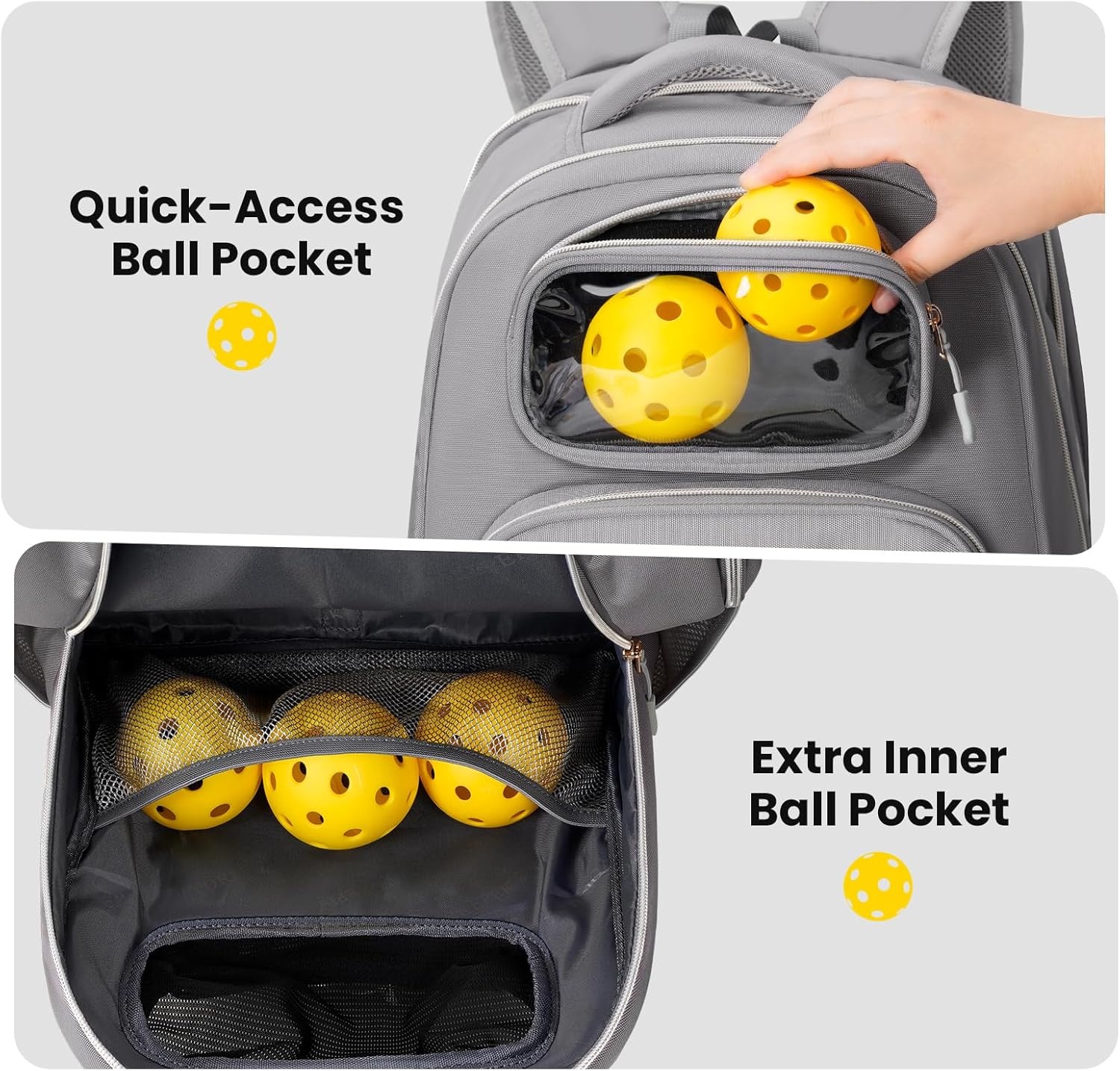 imageYOREPEK Pickleball Bag Backpack Large Capacity Holds 4 Paddles with Padded Protection 10 Pockets with Shoe Compartment for Pickleball Accessories Organized Pickleball Bags for Women Men Grey