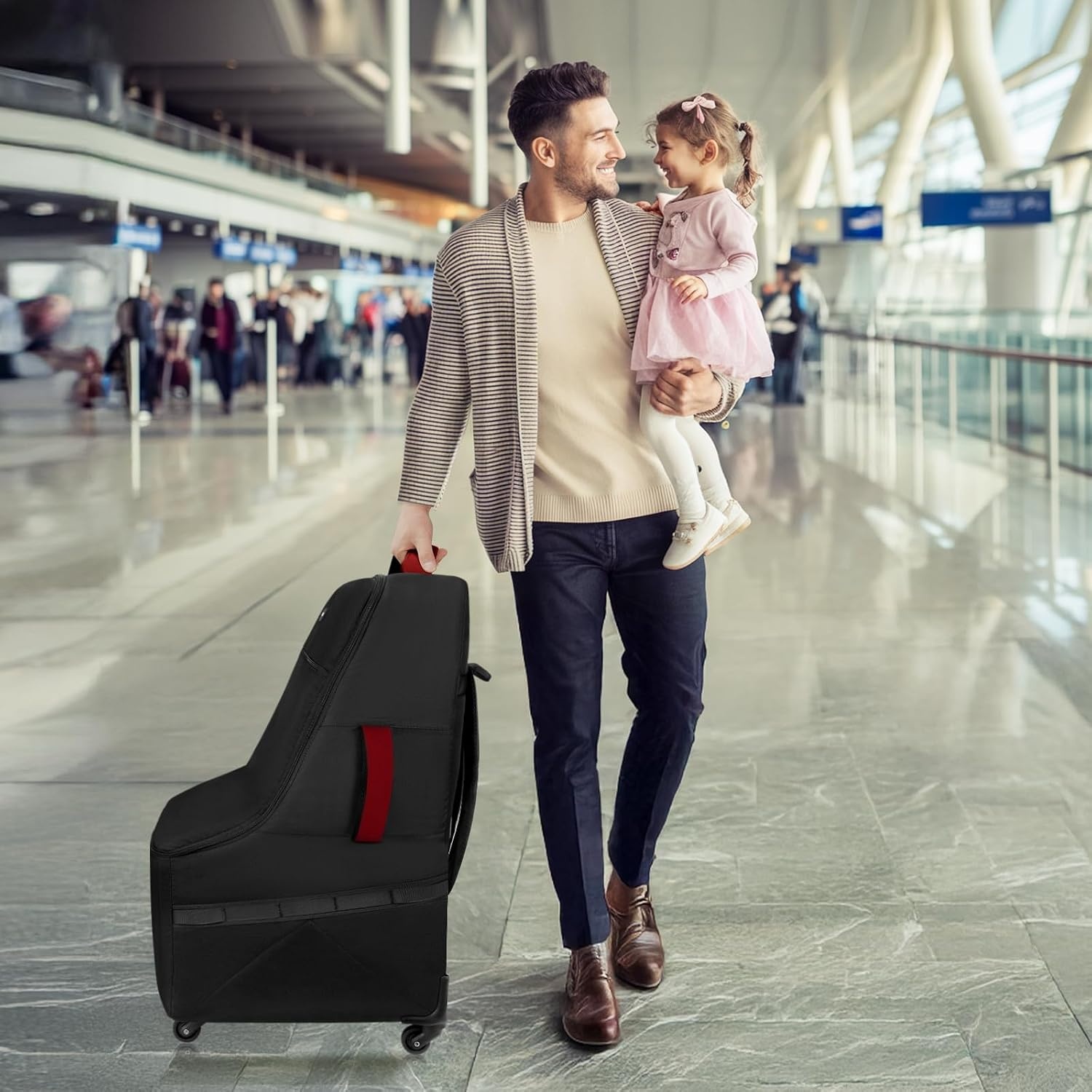 image:imageYOREPEK Car Seat Travel Bag with 4 Spinner Wheels amp Stable Base Padded Carseat Bags for Air Travel with Shoulder Straps Car Seat Carrier for Airport with Extra Pocket for Baby EssentialsBlackRed