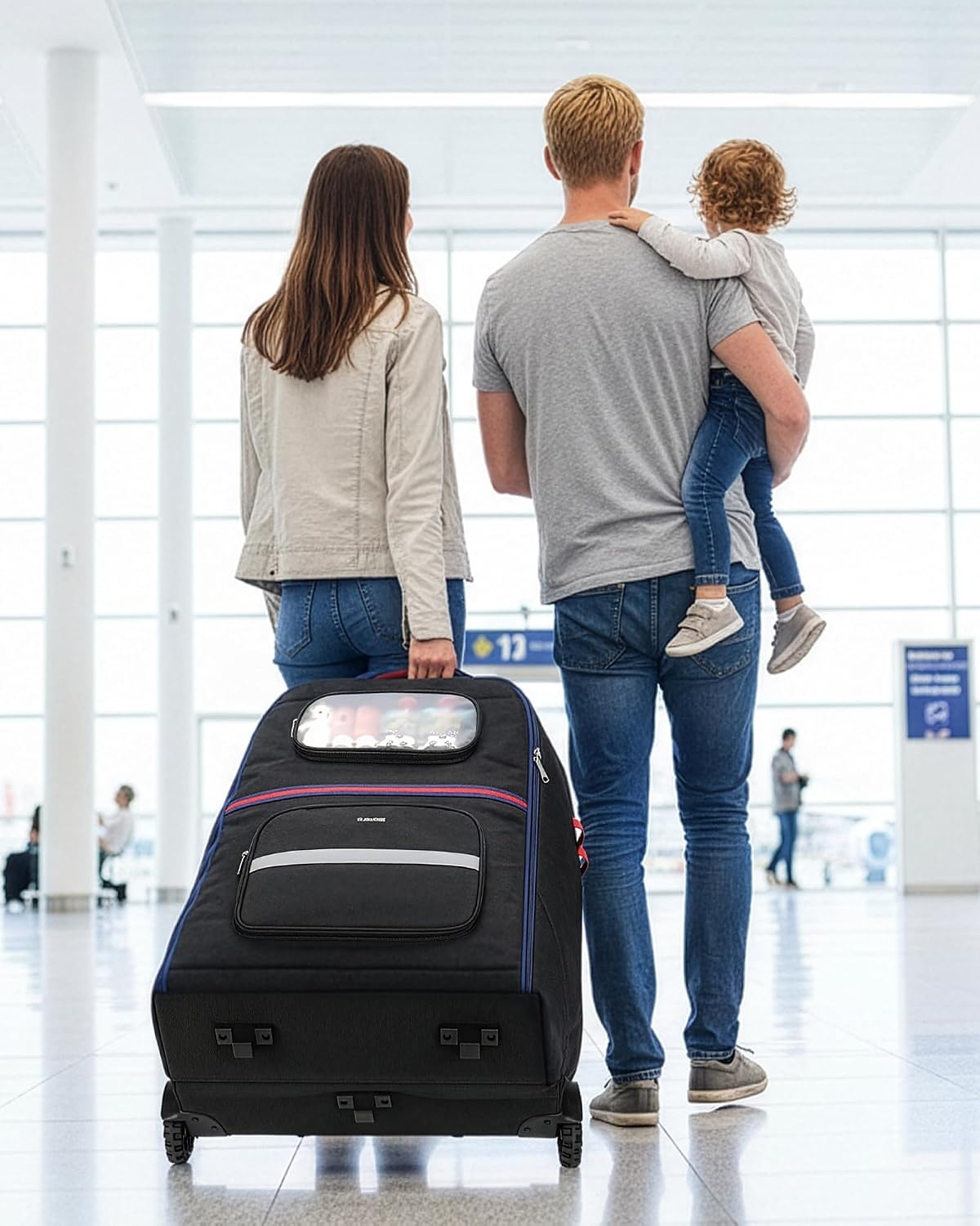 image:imageYOREPEK Padded Stroller Travel Bag with 2 Large Wheels for Nuna Mixx NextNo Wheel Removal Foldable Stroller Bag for Airplane 2 Extra Pockets amp Slot for AirTag a Drawstring Bag