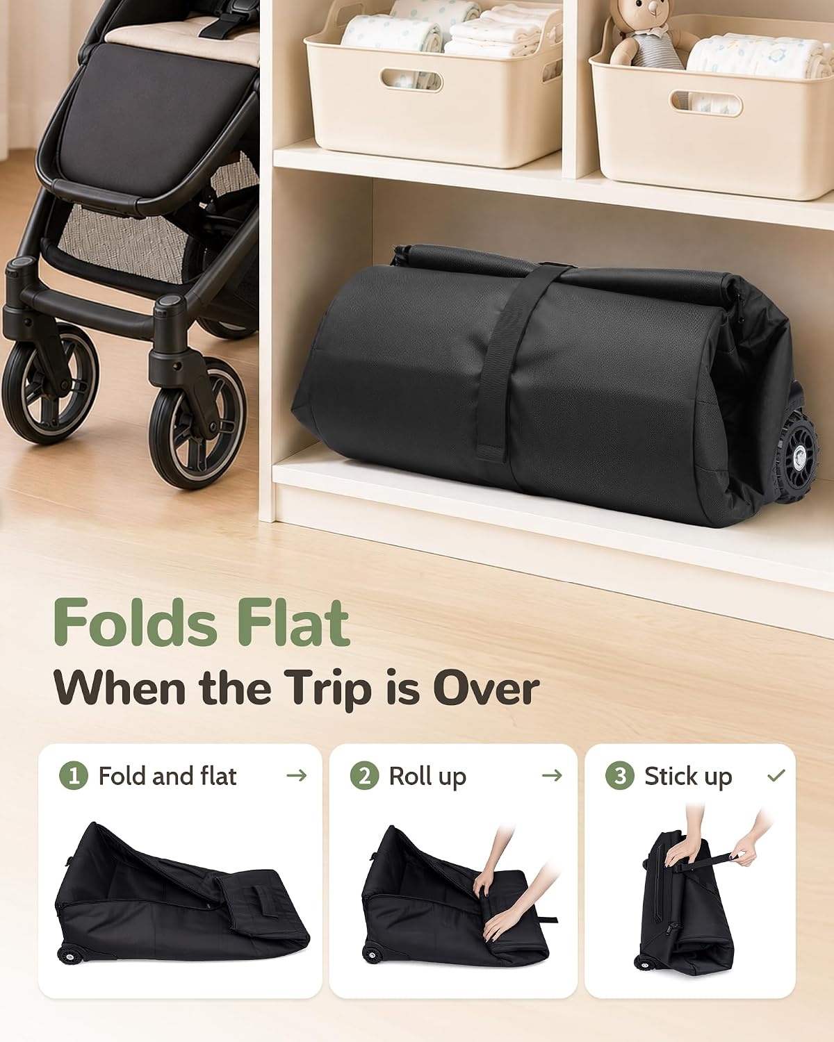 image:imageYOREPEK Padded Stroller Travel Bag with 2 Smooth Wheels for UPPAbaby Vista V2V3 amp Cruz V2 Rear Wheels Removal Needed Wheels Storage Bag Dual Handles Quick Rollup Foldable