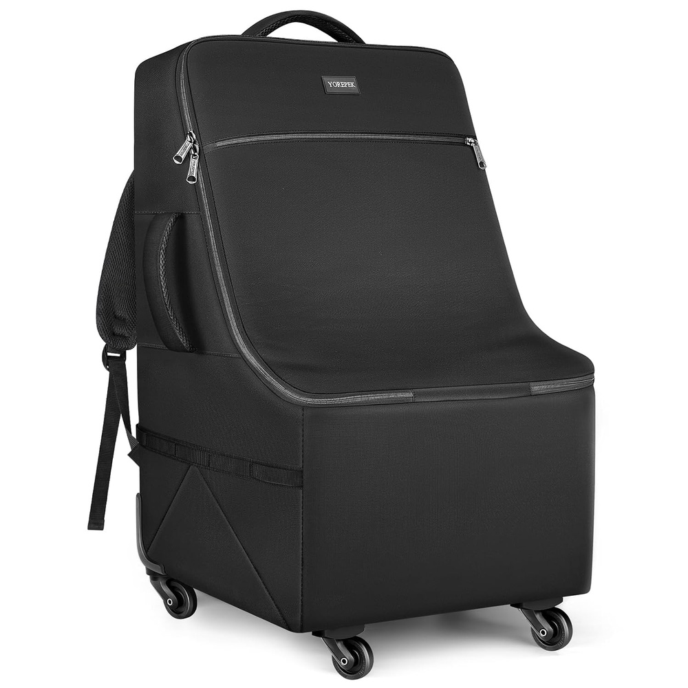image:imageYOREPEK Car Seat Travel Bag with 4 Spinner Wheels amp Stable Base Padded Carseat Bags for Air Travel with Shoulder Straps Car Seat Carrier for Airport with Extra Pocket for Baby EssentialsBlack