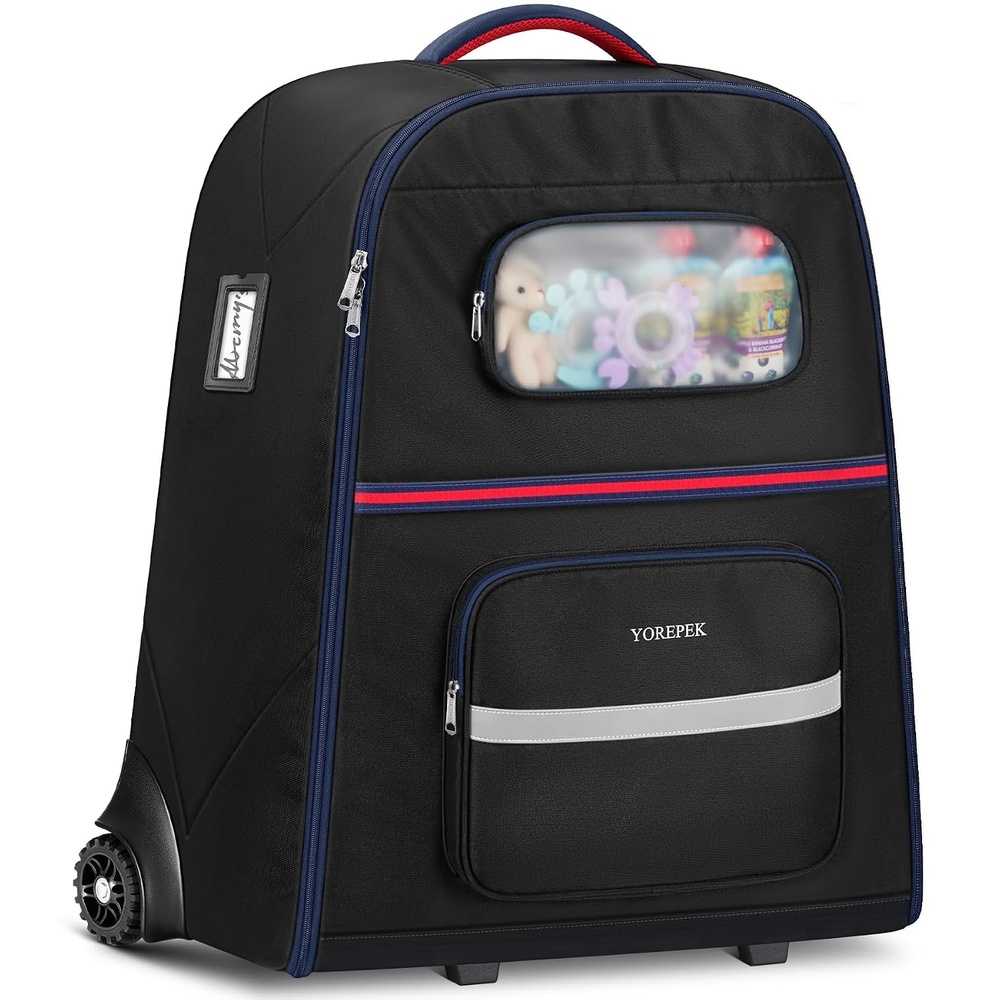 image:imageYOREPEK Padded Stroller Travel Bag with 2 Large Wheels for Nuna Mixx NextNo Wheel Removal Foldable Stroller Bag for Airplane 2 Extra Pockets amp Slot for AirTag a Drawstring Bag