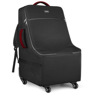 YOREPEK Car Seat Travel Bag with 4 Spinner Wheels & Stable Base | Padded Carseat Bags for Air Travel with Shoulder Straps, Car Seat Carrier for Airport with Extra Pocket for Baby Essentials(Black&Red)