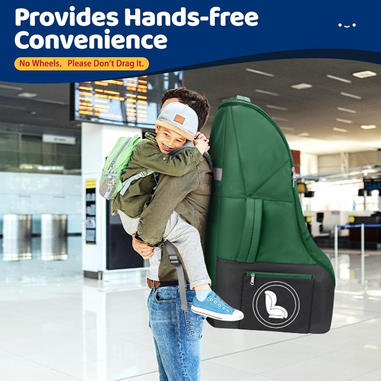 image:imageYOREPEK Carseat Bags for Air Travel Baby Airplane Travel Essentials Shoulder Strap Waist Strap Padded Portective PU Leather WearResistant Bottom Car Seat Bag with Side PocketGreen