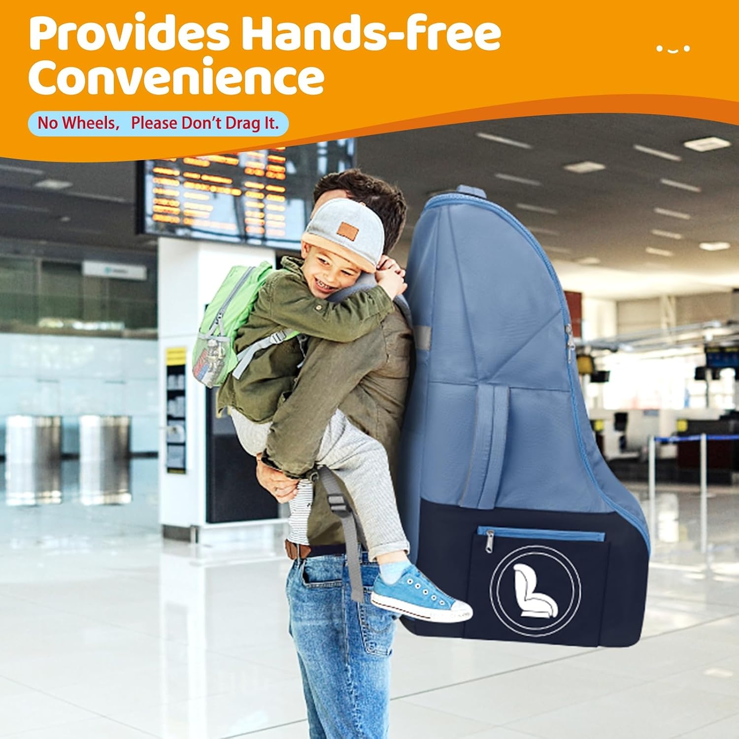 image:imageYOREPEK Carseat Bags for Air Travel Baby Airplane Travel Essentials Shoulder Strap Waist Strap Padded Portective PU Leather WearResistant Bottom Car Seat Bag with Side PocketBlue