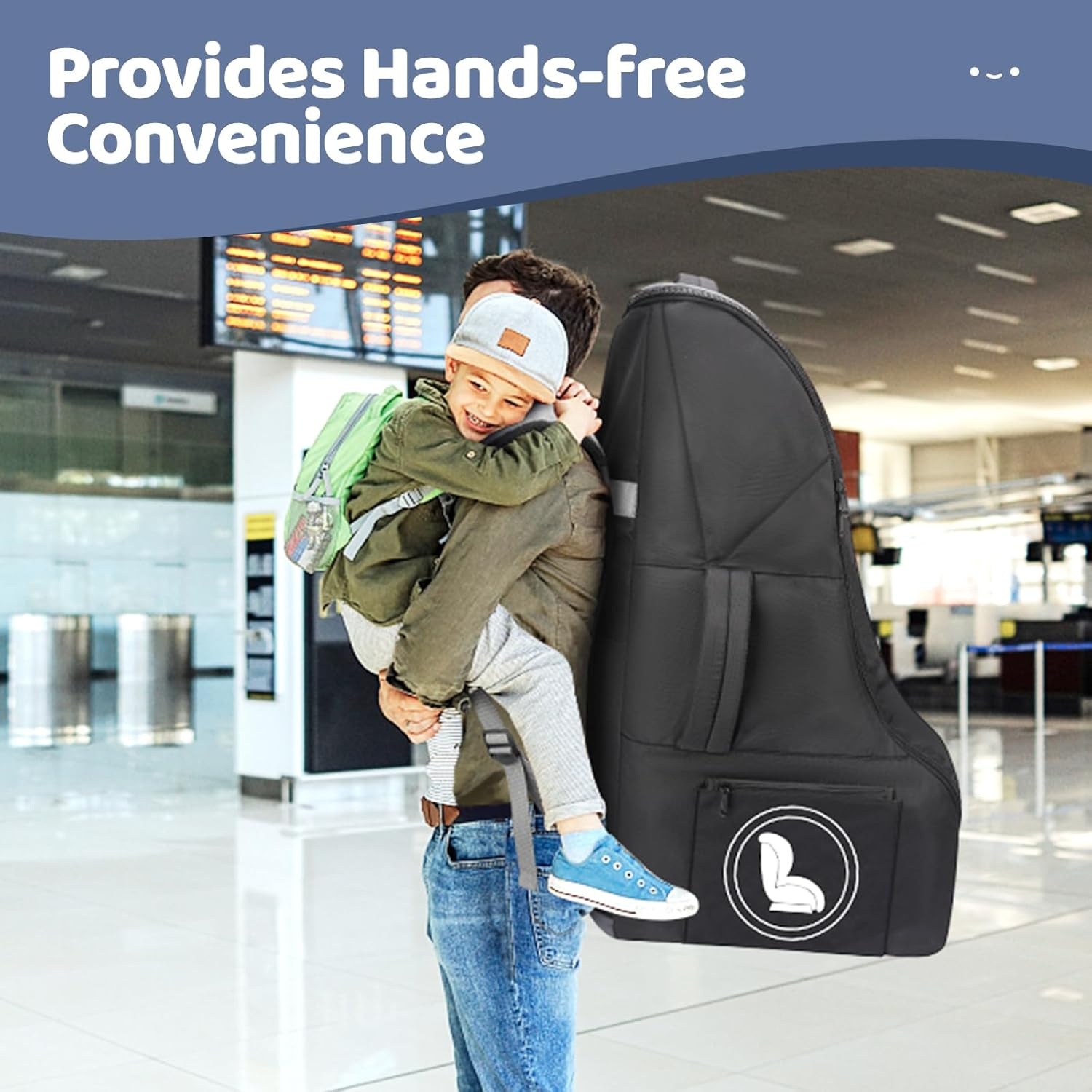 image:imageYOREPEK Carseat Bags for Air Travel Baby Airplane Travel Essentials Shoulder Strap Waist Strap Padded Portective PU Leather WearResistant Bottom Car Seat Bag with Side PocketBlack