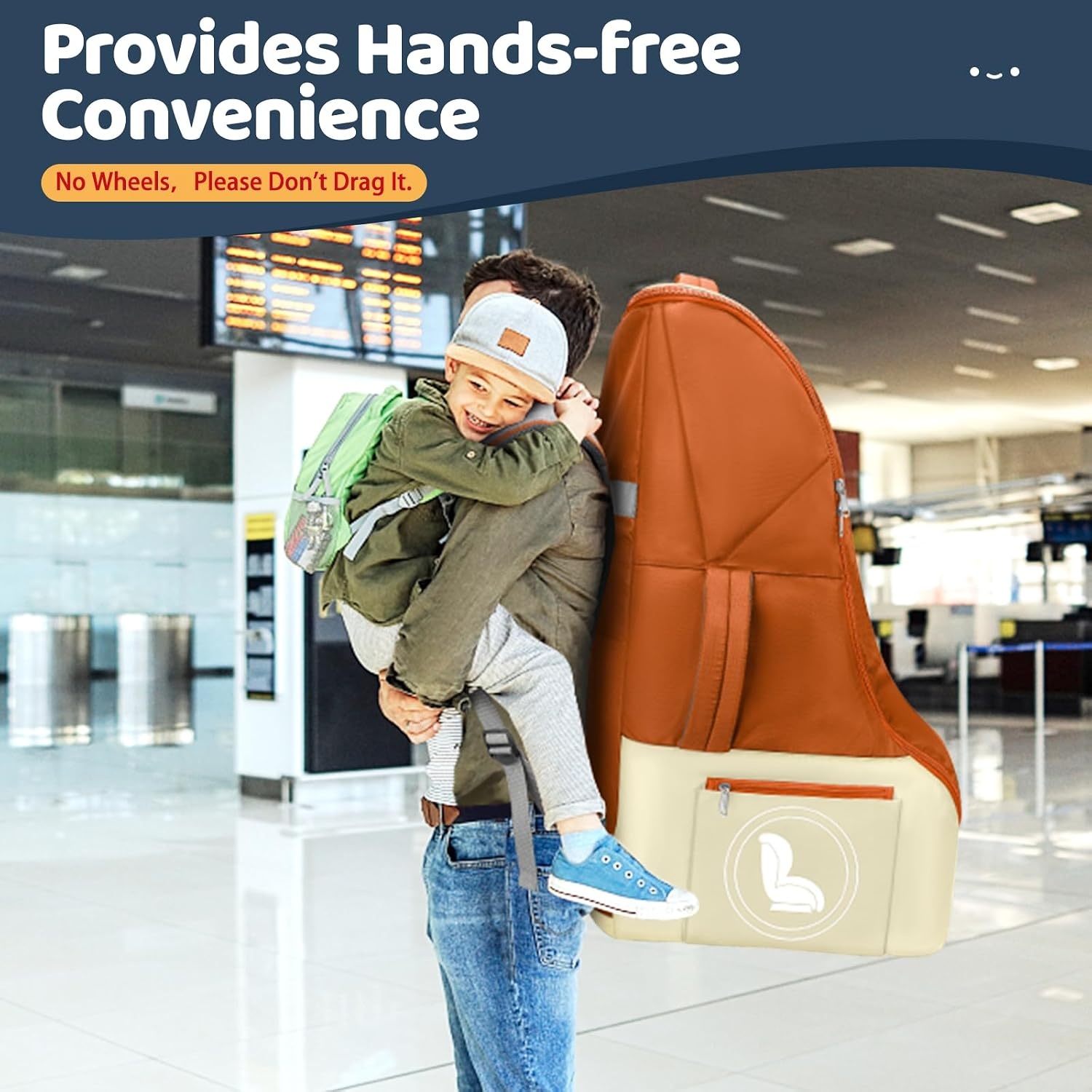 image:imageYOREPEK Carseat Bags for Air Travel Baby Airplane Travel Essentials Shoulder Strap Waist Strap Padded Portective PU Leather WearResistant Bottom Car Seat Bag with Side PocketOrange