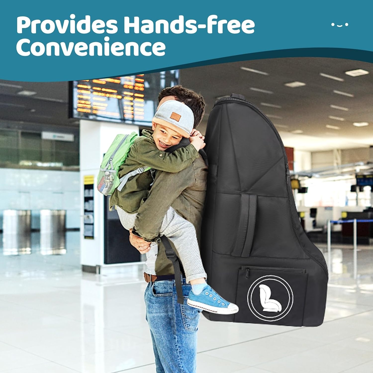 image:imageYOREPEK Carseat Bags for Air Travel Baby Airplane Travel Essentials Shoulder Strap Waist Strap Padded Portective PU Leather WearResistant Bottom Car Seat Bag with Side PocketBlack All