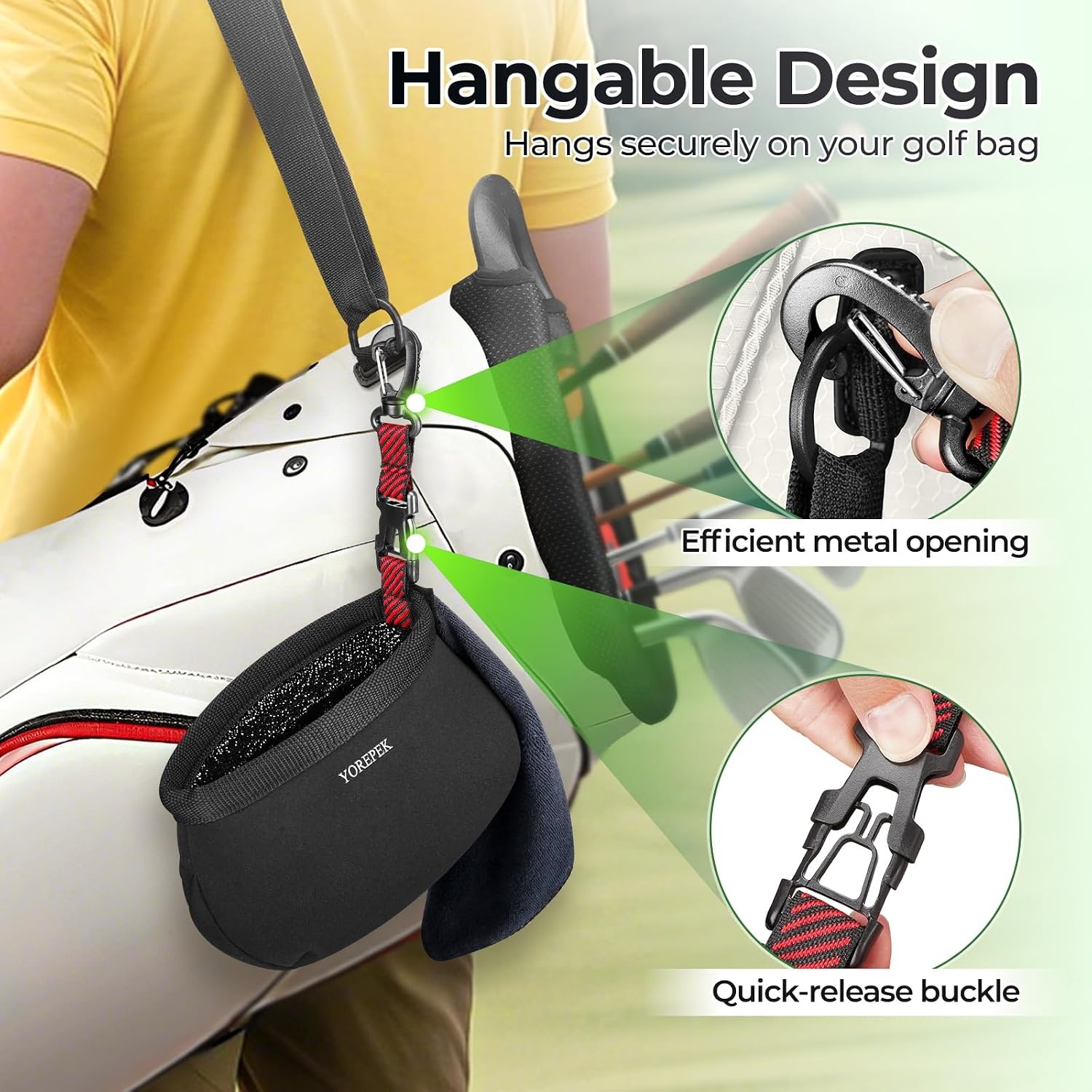 image:imageYOREPEK Golf Ball Cleaner Pouch in Gift Box Club Cleaner For Golf Bag Golf Club Washer with Zipper Pocket for Golf Club Accessories Golfing Accessories Golf Gifts for Men Golf stuffBlack with Red Webbing