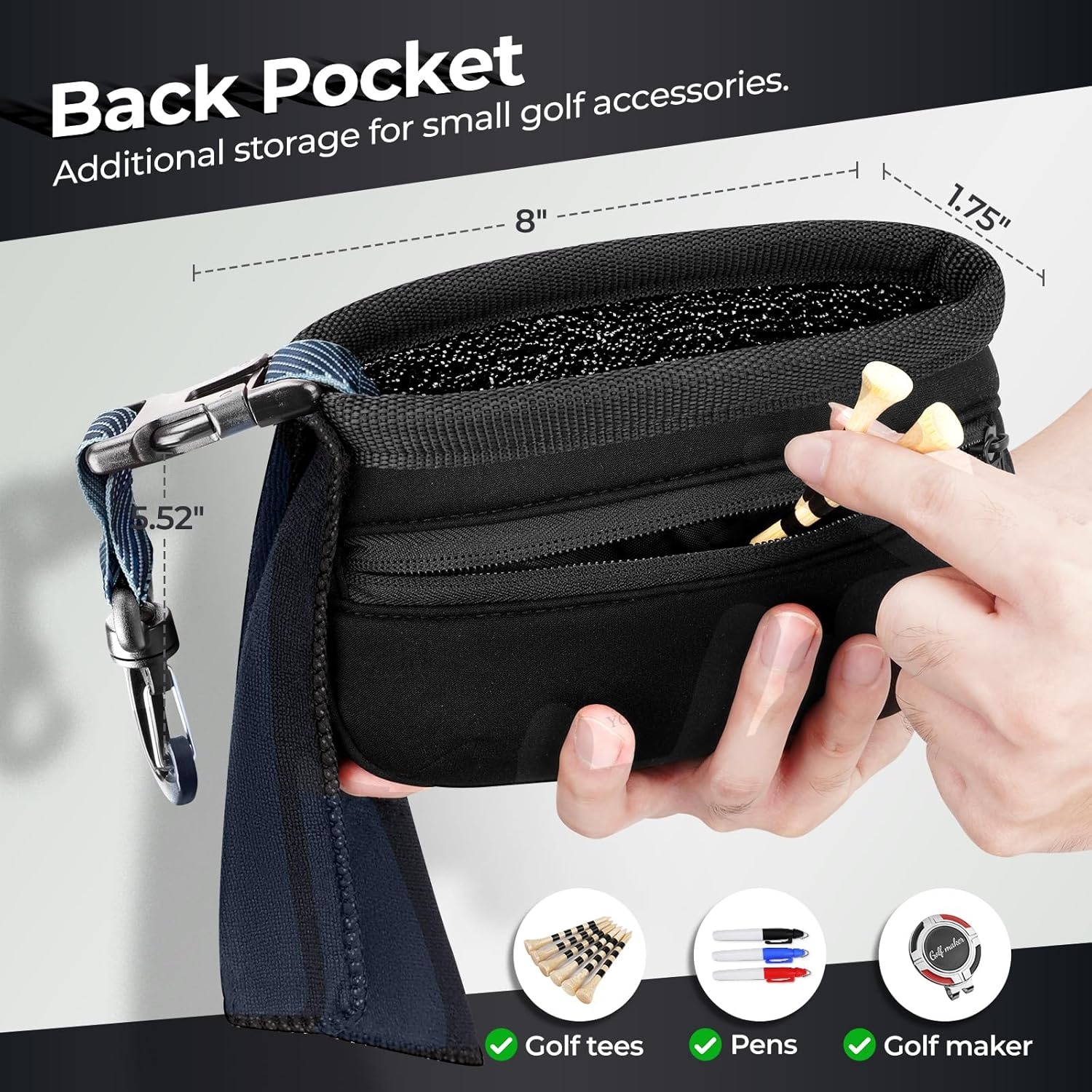 image:imageYOREPEK Golf Ball Cleaner Pouch in Gift Box Club Cleaner For Golf Bag Golf Club Washer with Zipper Pocket for Golf Club Accessories Golfing Accessories Golf Gifts for Men Golf stuffBlack with Blue Webbing
