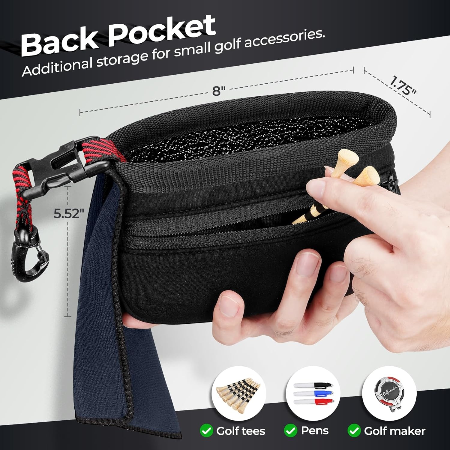 image:imageYOREPEK Golf Ball Cleaner Pouch in Gift Box Club Cleaner For Golf Bag Golf Club Washer with Zipper Pocket for Golf Club Accessories Golfing Accessories Golf Gifts for Men Golf stuffBlack with Red Webbing