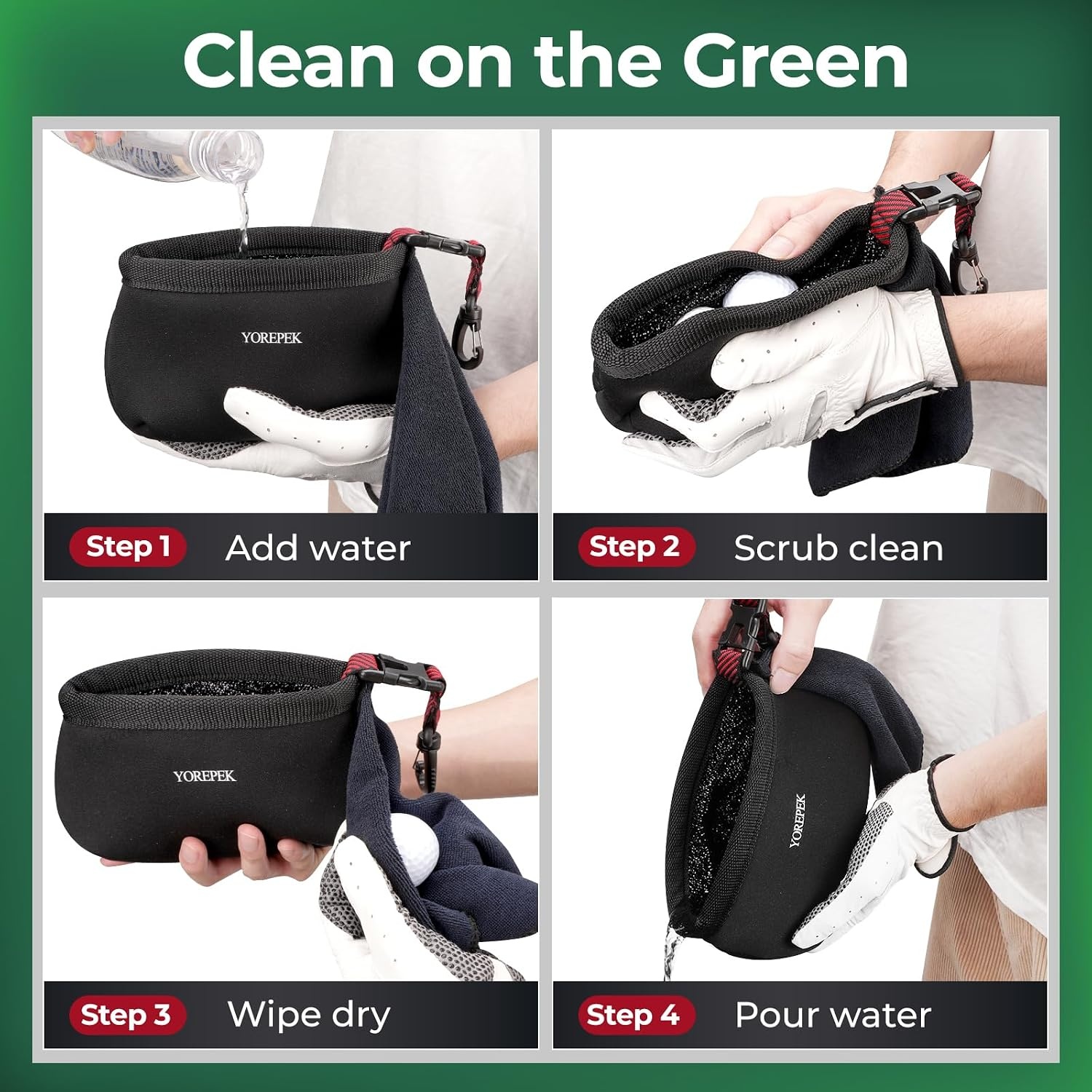 image:imageYOREPEK Golf Ball Cleaner Pouch in Gift Box Club Cleaner For Golf Bag Golf Club Washer with Zipper Pocket for Golf Club Accessories Golfing Accessories Golf Gifts for Men Golf stuffBlack with Red Webbing