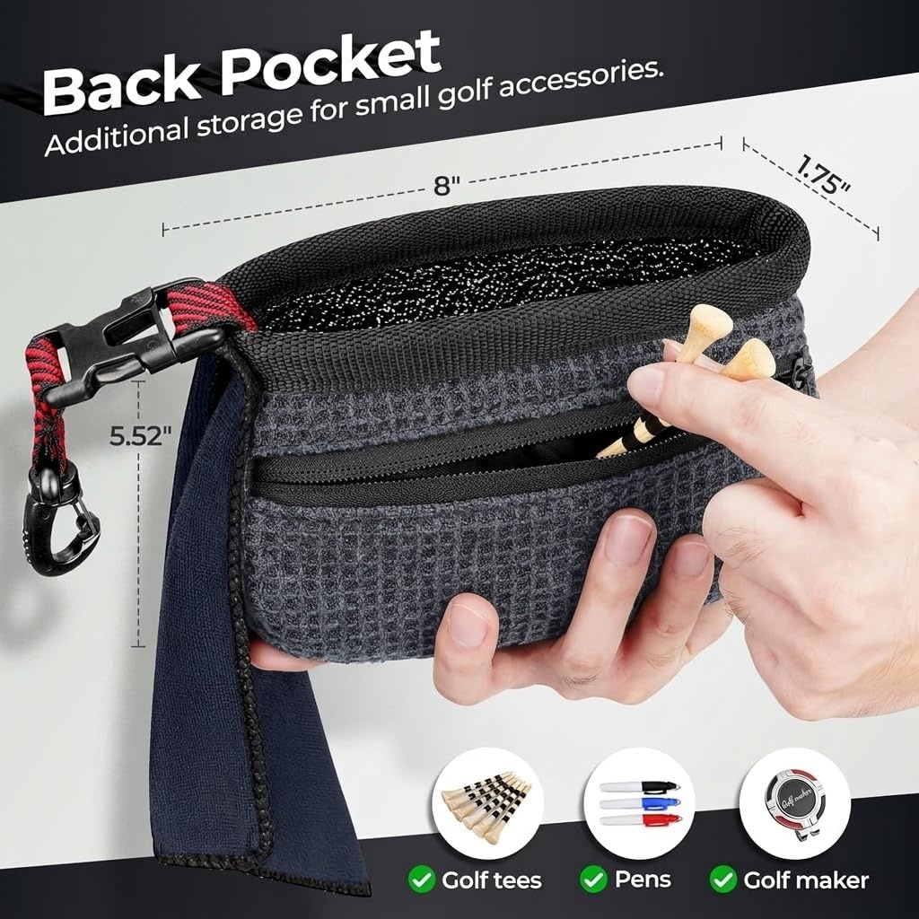 image:imageYOREPEK Golf Ball Cleaner Pouch in Gift Box Club Cleaner For Golf Bag Golf Club Washer with Zipper Pocket for Golf Club Accessories Golfing Accessories Golf Gifts for Men Golf stuffWaffle Weave Exterior