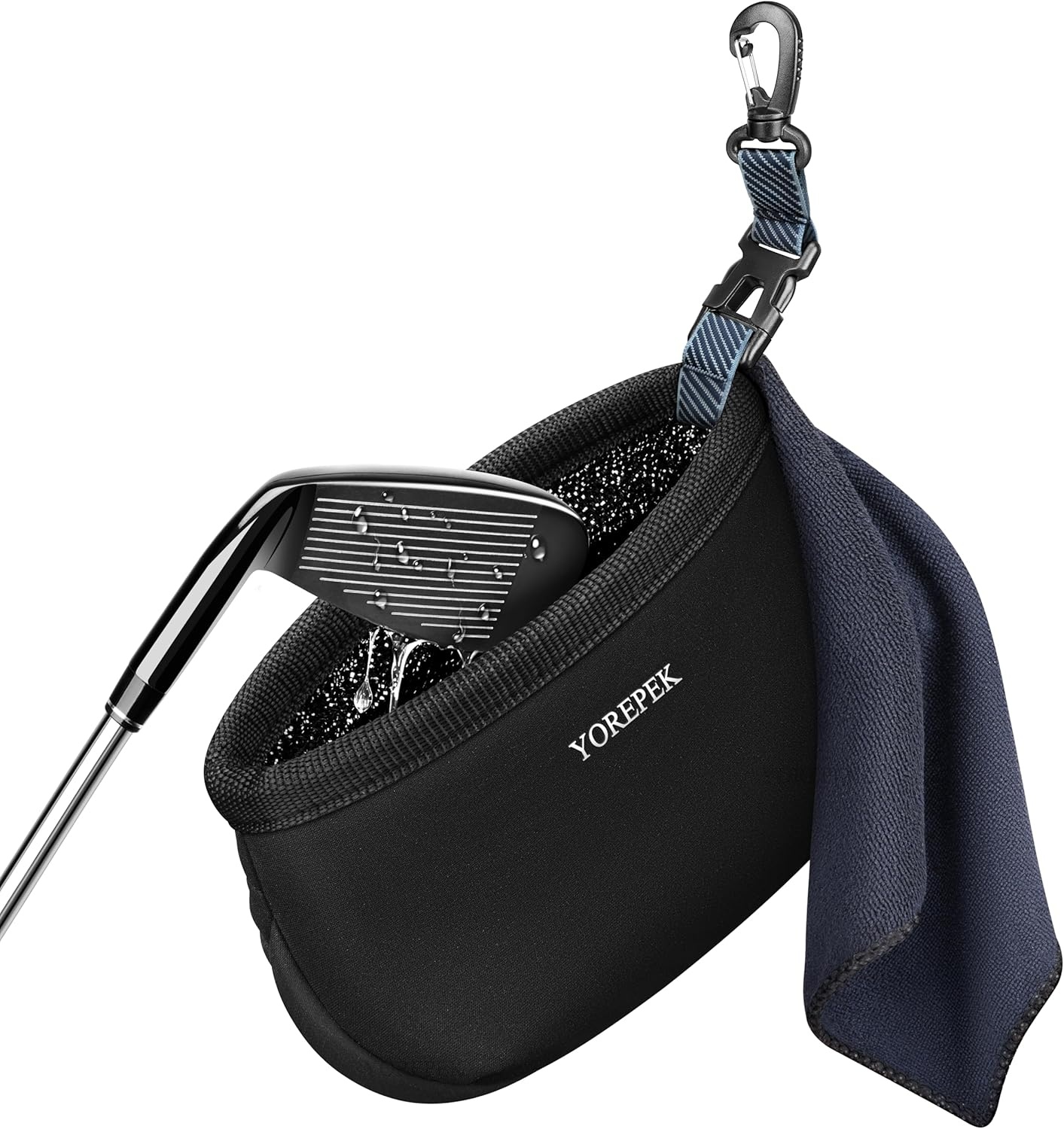 image:imageYOREPEK Golf Ball Cleaner Pouch in Gift Box Club Cleaner For Golf Bag Golf Club Washer with Zipper Pocket for Golf Club Accessories Golfing Accessories Golf Gifts for Men Golf stuffBlack with Blue Webbing