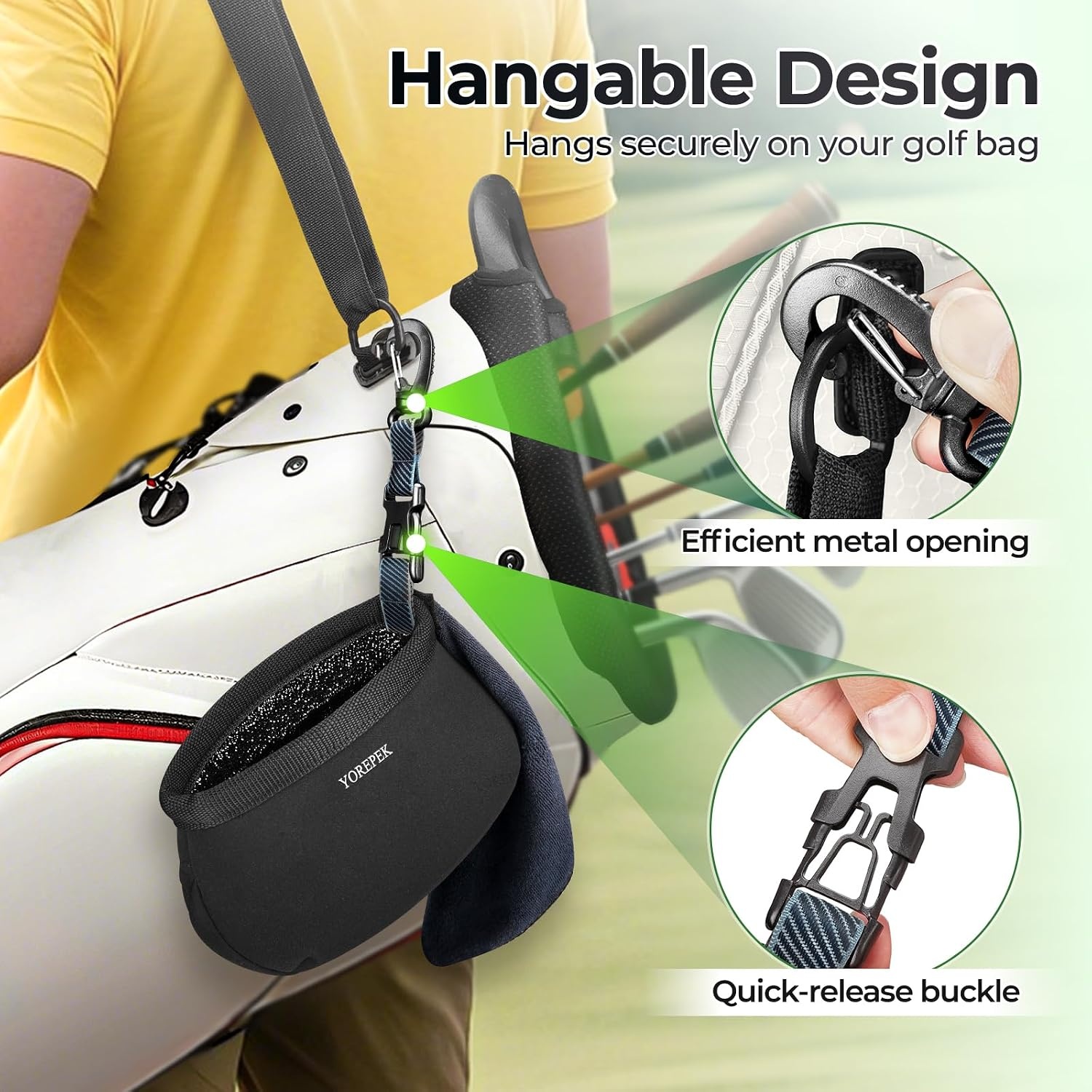 image:imageYOREPEK Golf Ball Cleaner Pouch in Gift Box Club Cleaner For Golf Bag Golf Club Washer with Zipper Pocket for Golf Club Accessories Golfing Accessories Golf Gifts for Men Golf stuffBlack with Blue Webbing