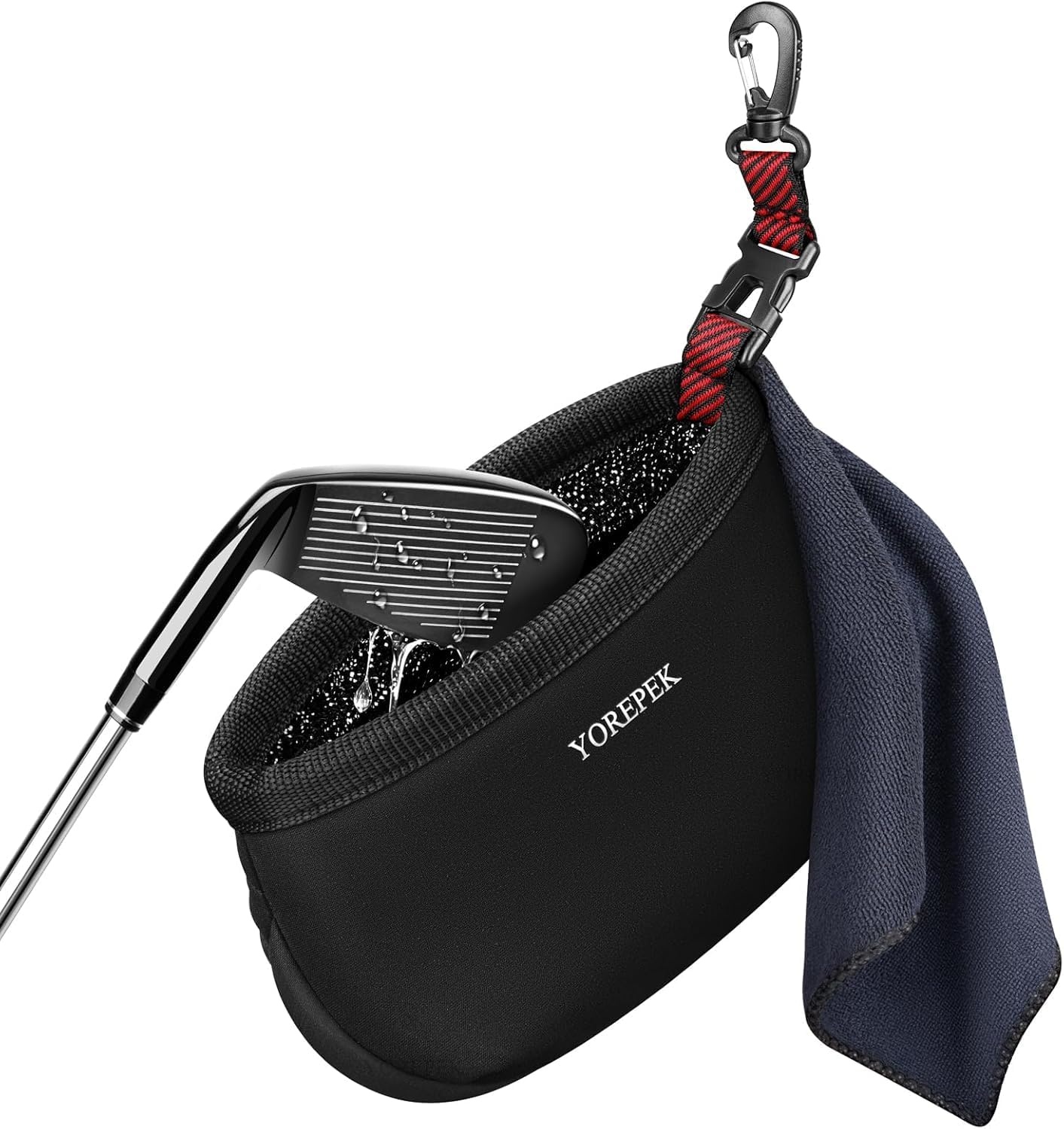 image:imageYOREPEK Golf Ball Cleaner Pouch in Gift Box Club Cleaner For Golf Bag Golf Club Washer with Zipper Pocket for Golf Club Accessories Golfing Accessories Golf Gifts for Men Golf stuffBlack with Red Webbing