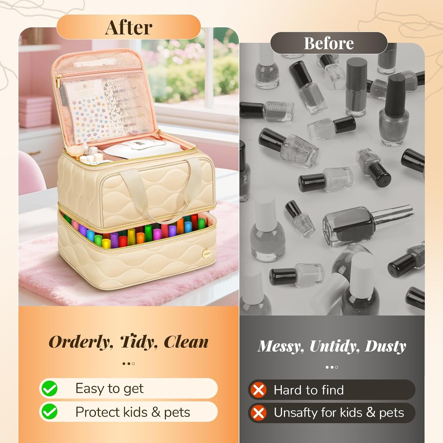 image:imageYOREPEK Nail Polish Bag Organizer Case Holds 56 Bottles 15ml05 floz Nail Organizers and Storage for Nail Kits Nail Supplies and Manicure Tools Nail Stuff Organizer Nail Gifts for ManicuristBeige