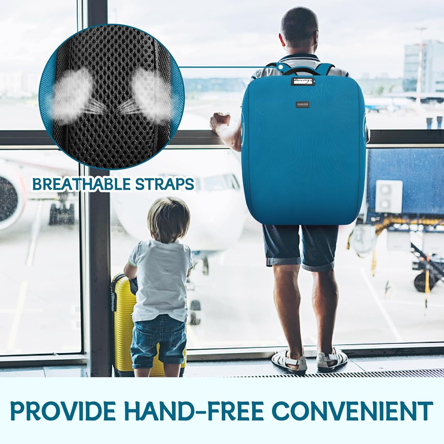 image:imageYOREPEK Padded Car Seat Stroller Travel Bag for Air Travel Gate Check for Doona Evenflo Shyft Dualride with Base Infant Car Seat Trave Bag Lockable Zipper Soft Backpack Straps FoldableDeep Blue