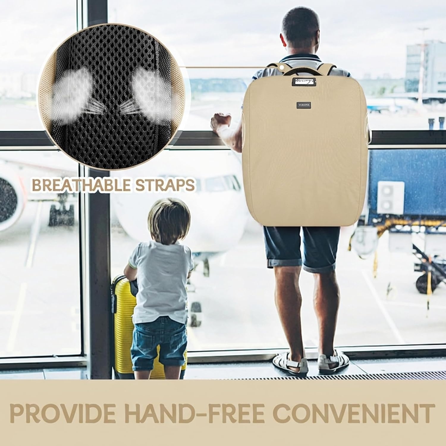 image:imageYOREPEK Padded Car Seat Stroller Travel Bag for Air Travel Gate Check for Doona Evenflo Shyft Dualride with Base Infant Car Seat Trave Bag Lockable Zipper Soft Backpack Straps FoldableBeige