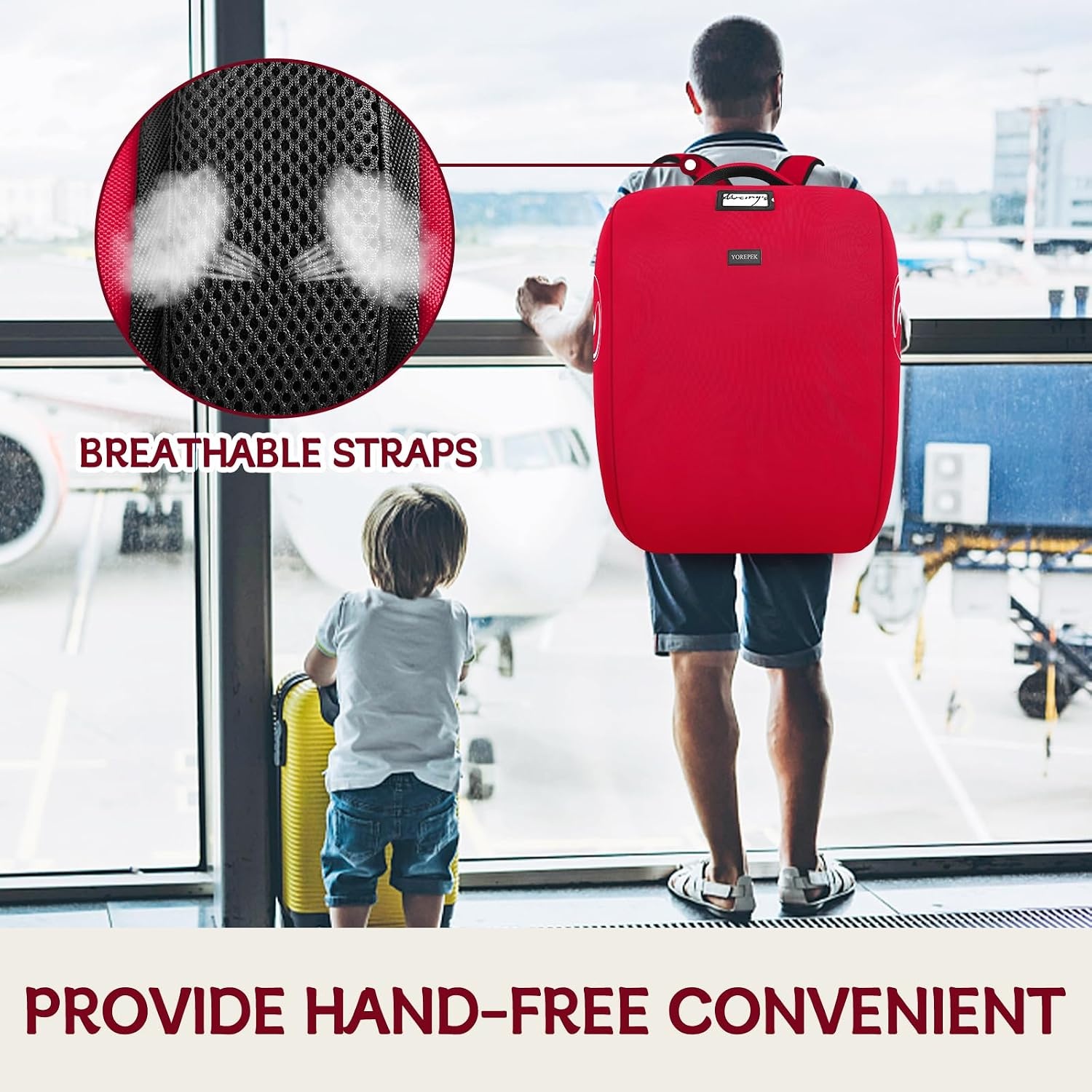 image:imageYOREPEK Padded Car Seat Stroller Travel Bag for Air Travel Gate Check for Doona Evenflo Shyft Dualride with Base Infant Car Seat Trave Bag Lockable Zipper Soft Backpack Straps FoldableVibrant Red