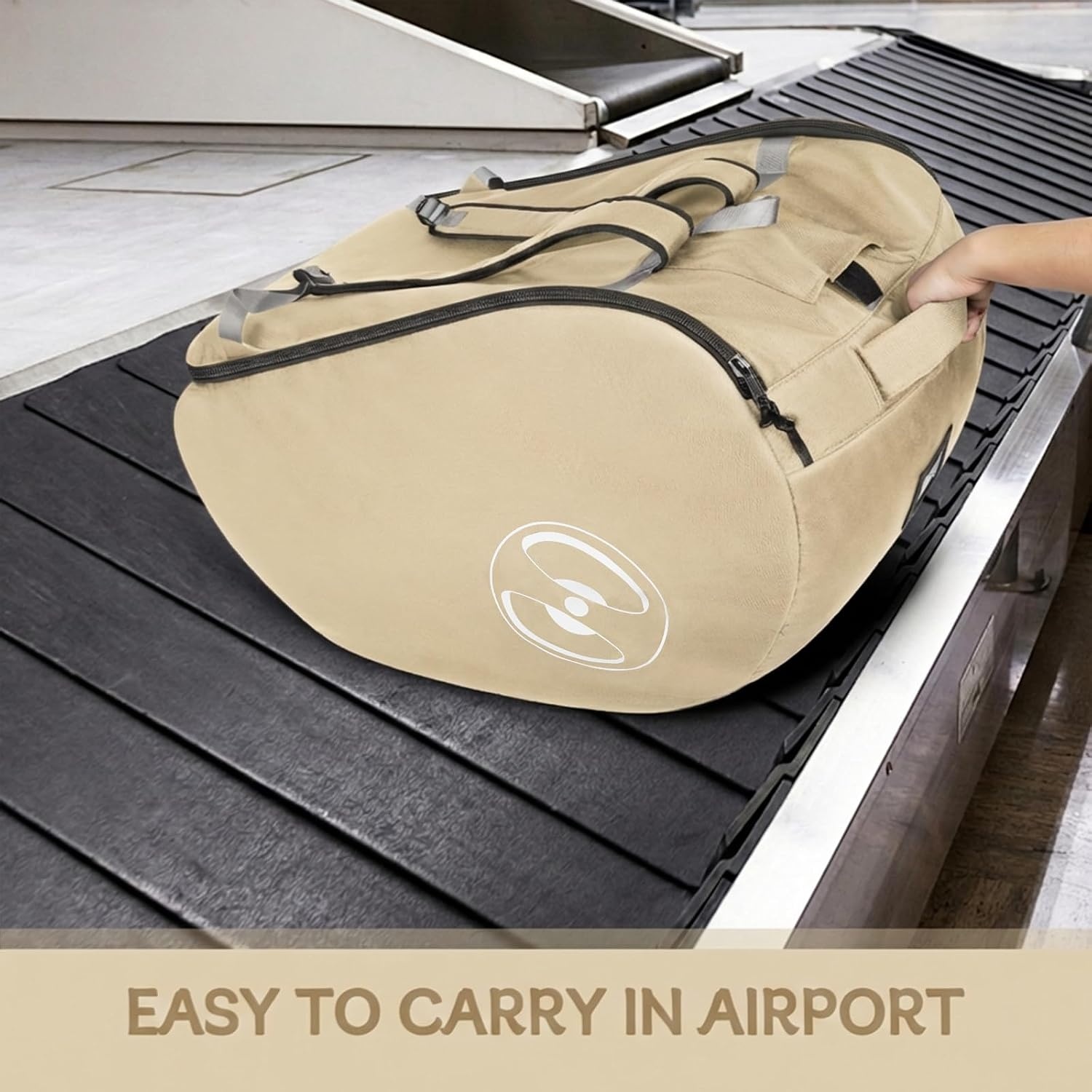 image:imageYOREPEK Padded Car Seat Stroller Travel Bag for Air Travel Gate Check for Doona Evenflo Shyft Dualride with Base Infant Car Seat Trave Bag Lockable Zipper Soft Backpack Straps FoldableBeige